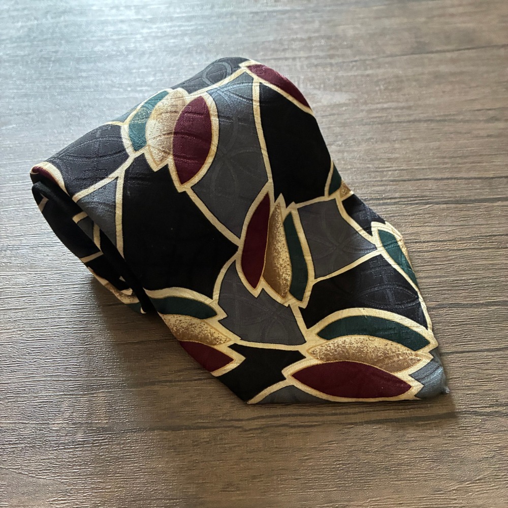 Geoffrey Beene Abstract Geometric Silk Necktie OS Black Grey Mens Professional